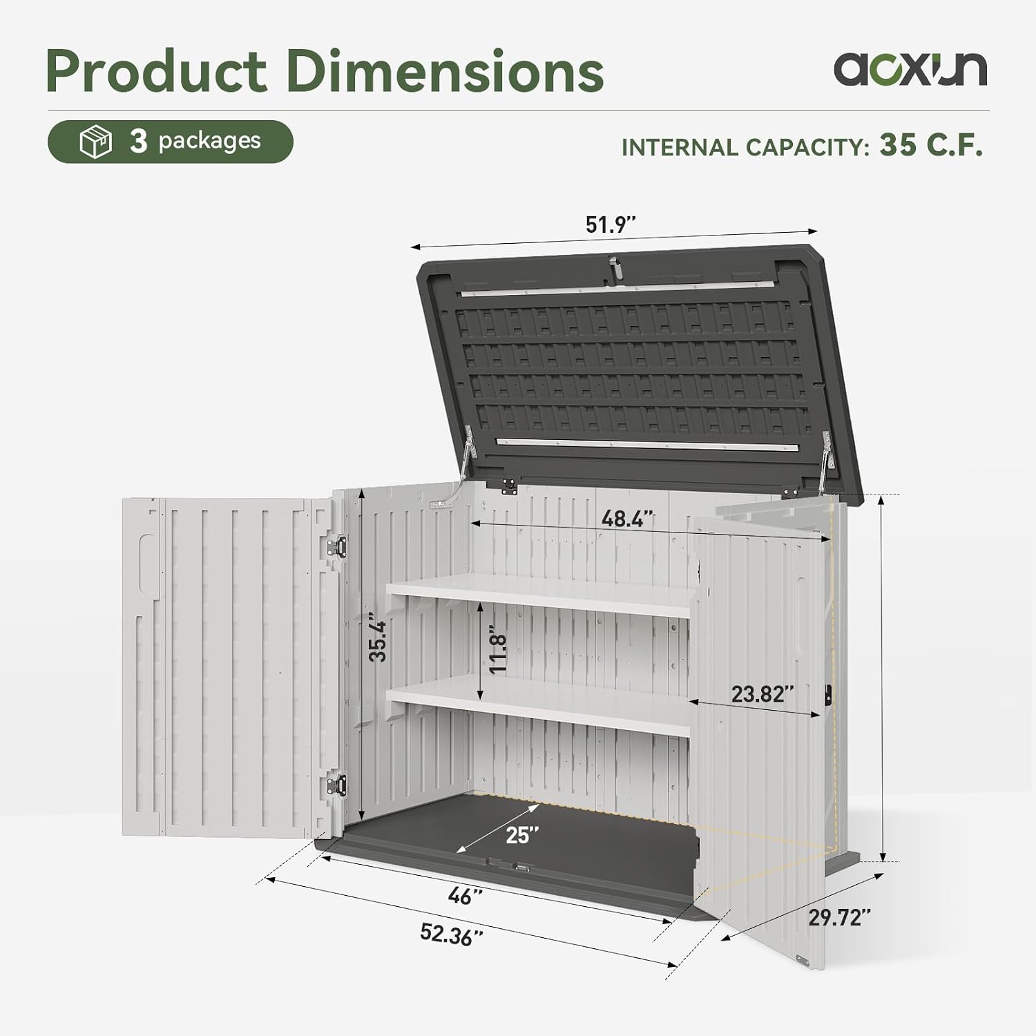 Aoxun Outdoor Storage Shed, 35 Cu.Ft Vertical Storage Sheds Outdoor with Floor & Shelves, Outdoor Waterproof Storage Cabinet for Garage Storage, Pool Storage, Bike Shed, Garden Shed (White)