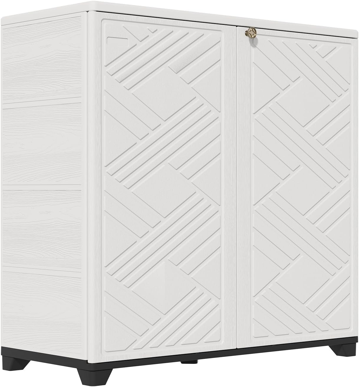 HOMSPARK Indoor/Outdoor Storage Cabinet with Doors and 2 Metal Shelves, 34'x15'x34' HDPE Plastic Storage Box for Patio, Garden, Enterway, Balcony, Multi-Purpose for Daily Tools, White