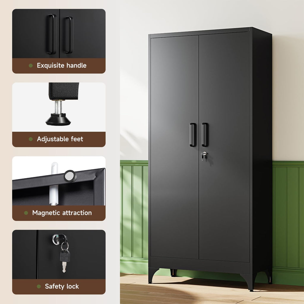 Letaya 71' H Metal Storage Cabinet with 2 Doors and 4 Shelves,Tall Kitchen Pantry Cabinets,Utility Pantry Organizers for Cupboard/Dining/Bathroom/Home Office/Garage, Steel Tool Cabinets