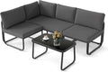 Tangkula 4 Pieces L Shaped Patio Furniture Set, Outdoor Metal Sectional Sofa Couch with Cushions and Tempered Glass Coffee Table, Outside Conversation Set for Garden, Deck and Yard (Gray,2)