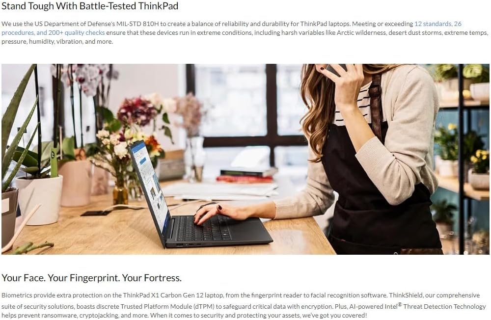 Lenovo Gen 12 ThinkPad X1 Carbon Laptop with Intel Ultra 7 165U vPro Processor, 14' WUXGA 100% sRGB Touchscreen, 32GB 6400MHz RAM, 1TB Gen4 Performance SSD, FHD+ IR+ RGB Camera, and Windows 11 Pro