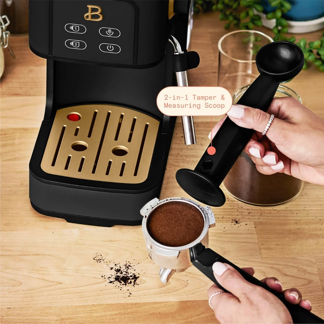 Slim Espresso Maker – 20‑Bar Pressure, Dual‑Spout 52 mm Portafilter, 50 oz Removable Tank, 2‑in‑1 Steam Wand & Touch Controls (Black Sesame)