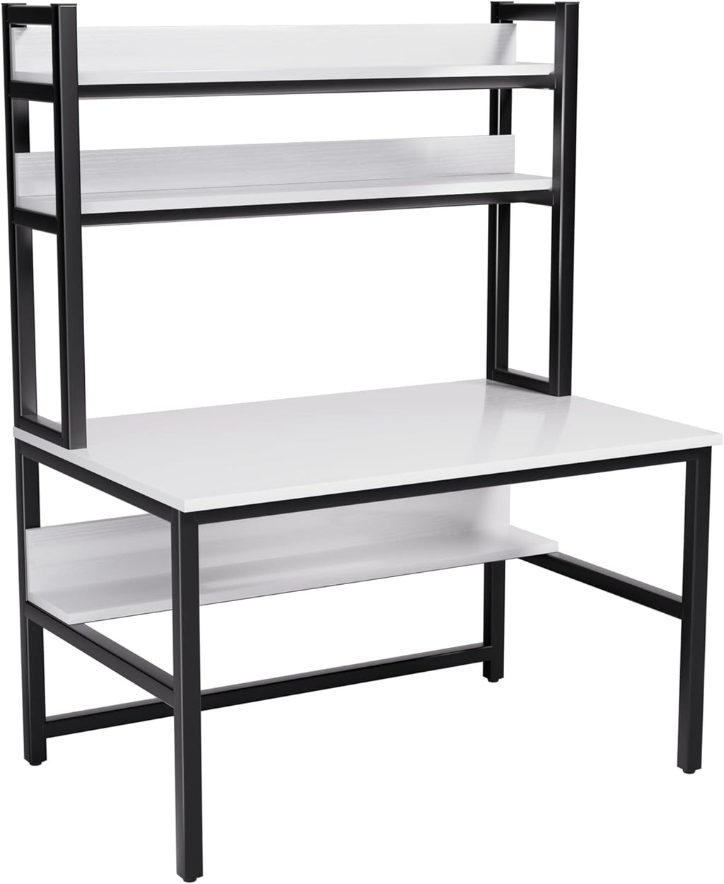 Aquzee Computer Desk with Shelves, 47' W x 23.6' D Gaming Desk with Hutch and Bookshelf, White Study Table for Bedroom Space Saving with 3 Tier Storage Shelf, Home Office Desk for Writing Work
