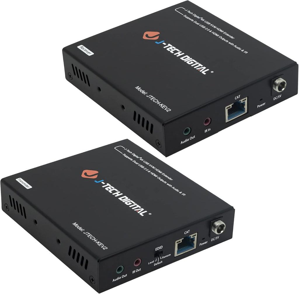 J-Tech Digital 4K USB KVM HDMI Extender Over Cat6/6a/7 Ethernet up to 328 FT (1080P), KVM Over Ethernet, Supports HDMI 1.4 HDCP 1.4, 2 x USB, Near Zero Latency