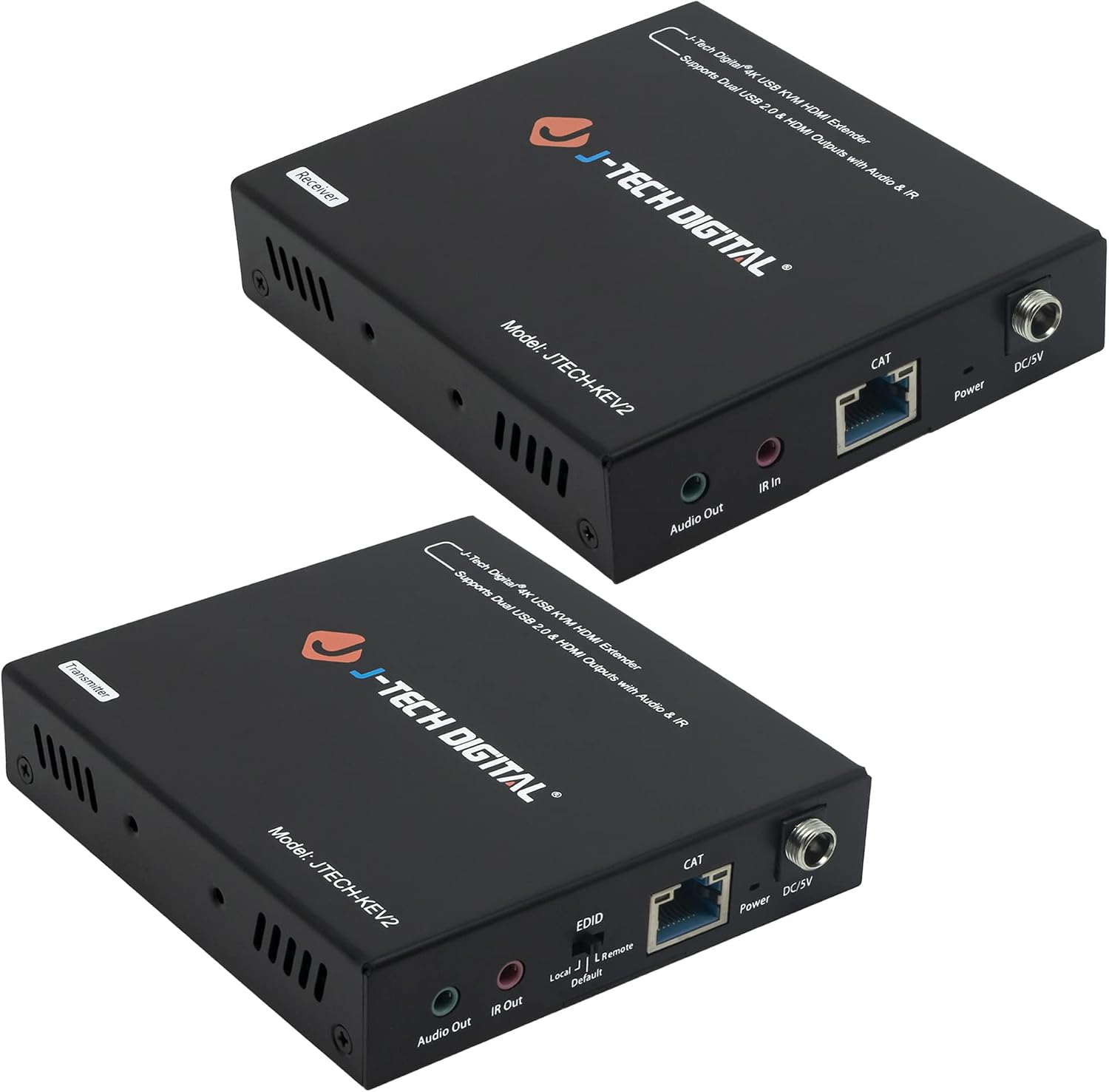 J-Tech Digital 4K USB KVM HDMI Extender Over Cat6/6a/7 Ethernet up to 328 FT (1080P), KVM Over Ethernet, Supports HDMI 1.4 HDCP 1.4, 2 x USB, Near Zero Latency