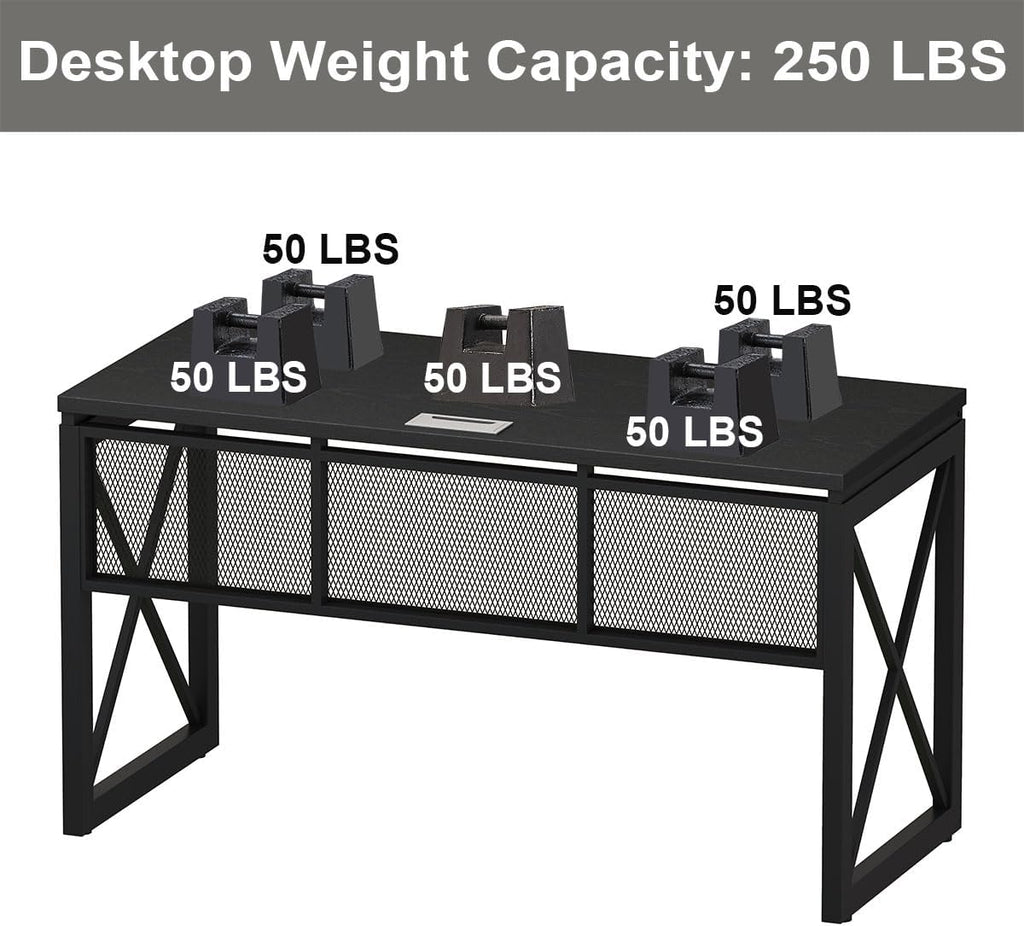 BON AUGURE Black Computer Desk, Modern Gaming Desk, Industrial Wood Office Desks, Sturdy Writing Desks for Home Office, Living Room, Study Workstation, Bedroom (Black, 54 Inch)