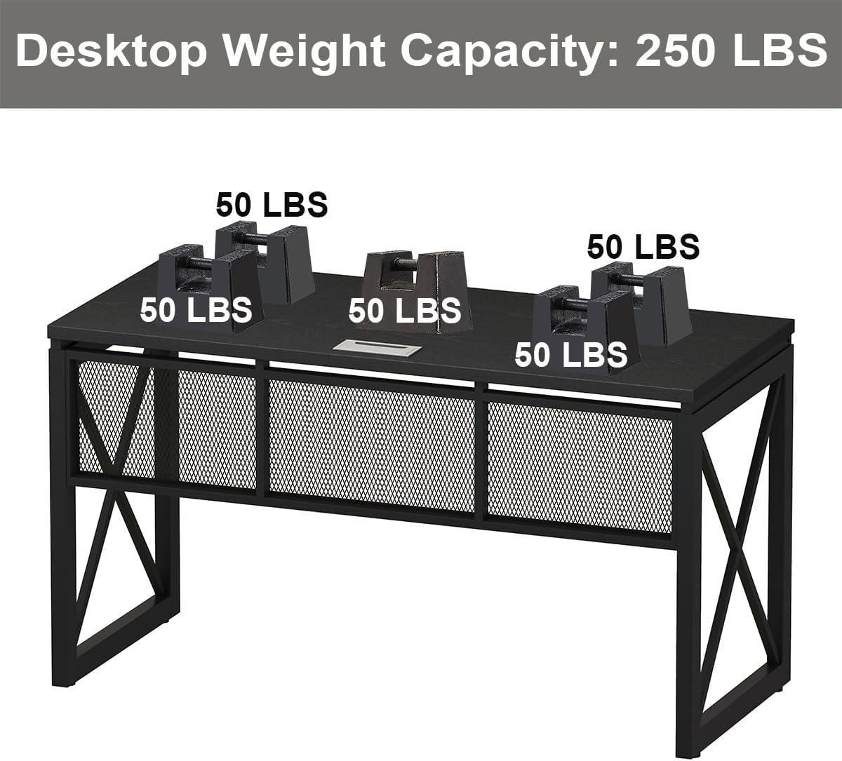 BON AUGURE Black Computer Desk, Modern Gaming Desk, Industrial Wood Office Desks, Sturdy Writing Desks for Home Office, Living Room, Study Workstation, Bedroom (Black, 54 Inch)