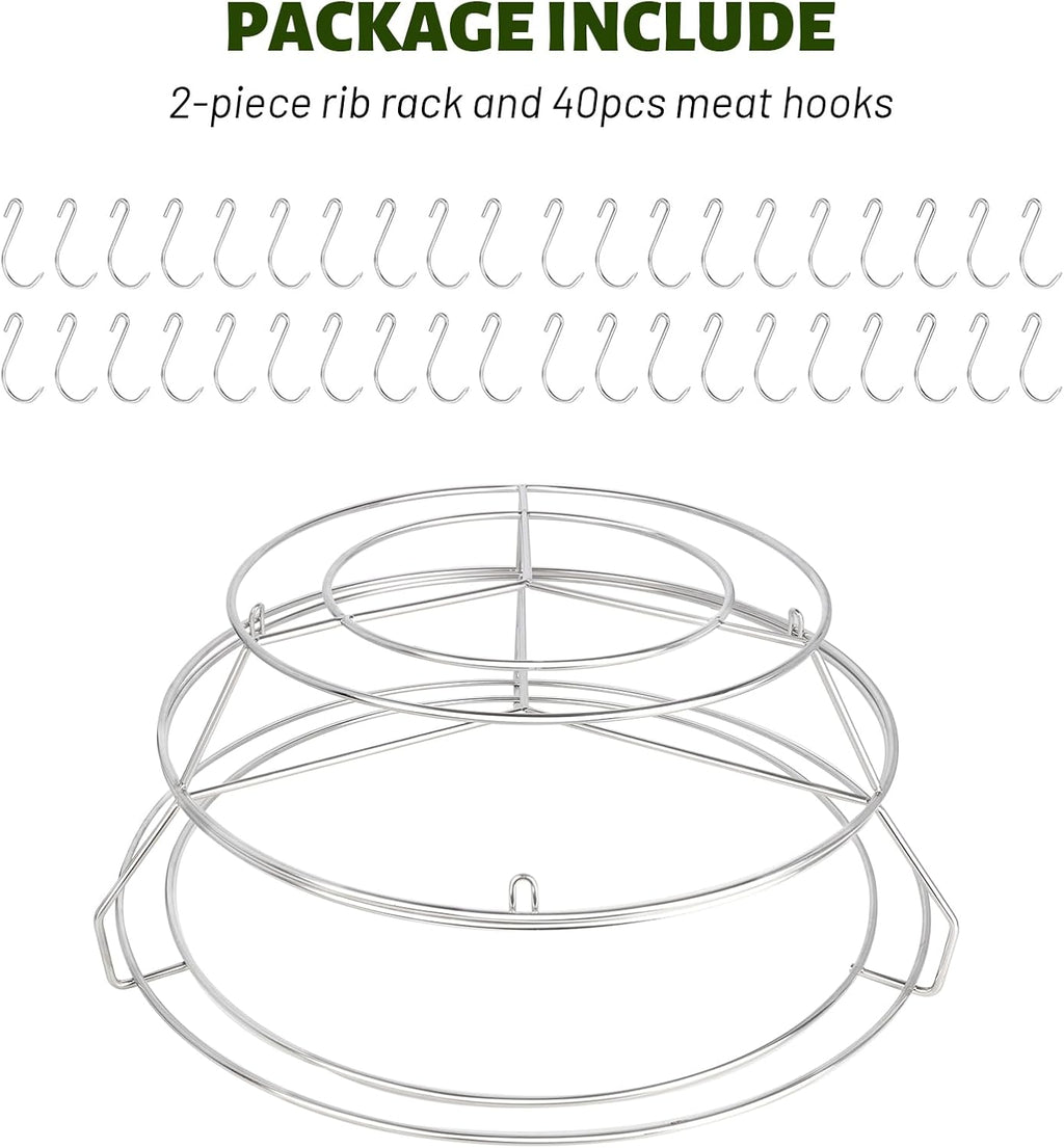 3-Tier Rib Hanging System for Big Green Egg XL, for Kamado Joe Big, Rib Hanger with Removable Cooking Hooks 304 Stainless Steel Replacement Kit Grill Racks BGE Accessories