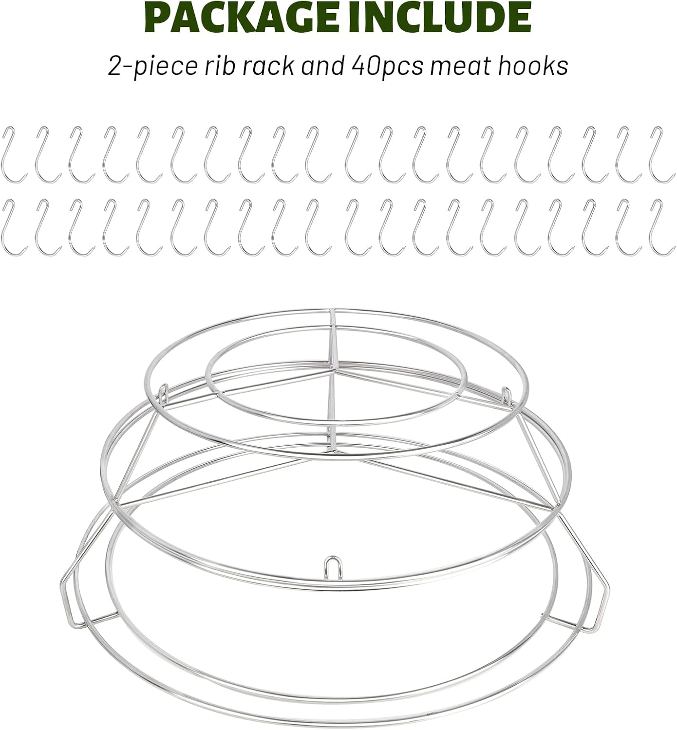 3-Tier Rib Hanging System for Big Green Egg XL, for Kamado Joe Big, Rib Hanger with Removable Cooking Hooks 304 Stainless Steel Replacement Kit Grill Racks BGE Accessories