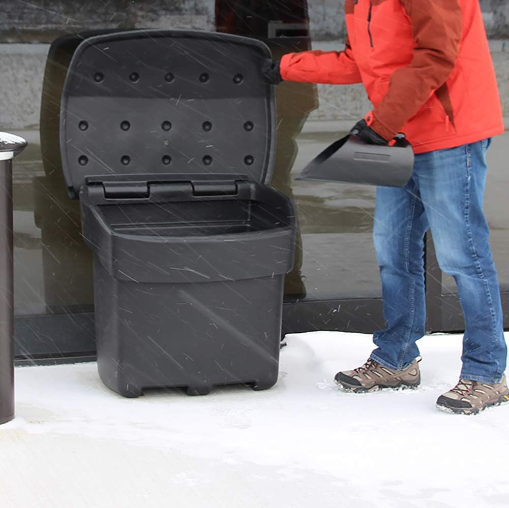 FCMP Outdoor - Outdoor Salt, Sand, and Storage Bin – Industrial Deck Box, Multi-purpose for Entranceways, Porch, Patio (SB140-BLK) Black (5 cu ft)