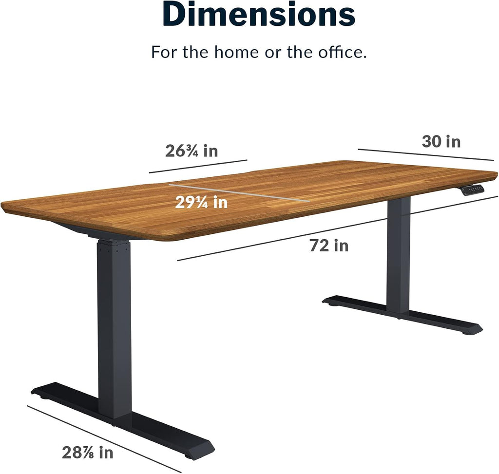 Vari Classic Electric Standing Desk - VariDesk Height Adjustable Sit/Stand Desk - Dual Motor with Memory Presets, Stable Legs - Gaming, Home Office Workstation - 72x30 (Butcher Block/Slate Legs)