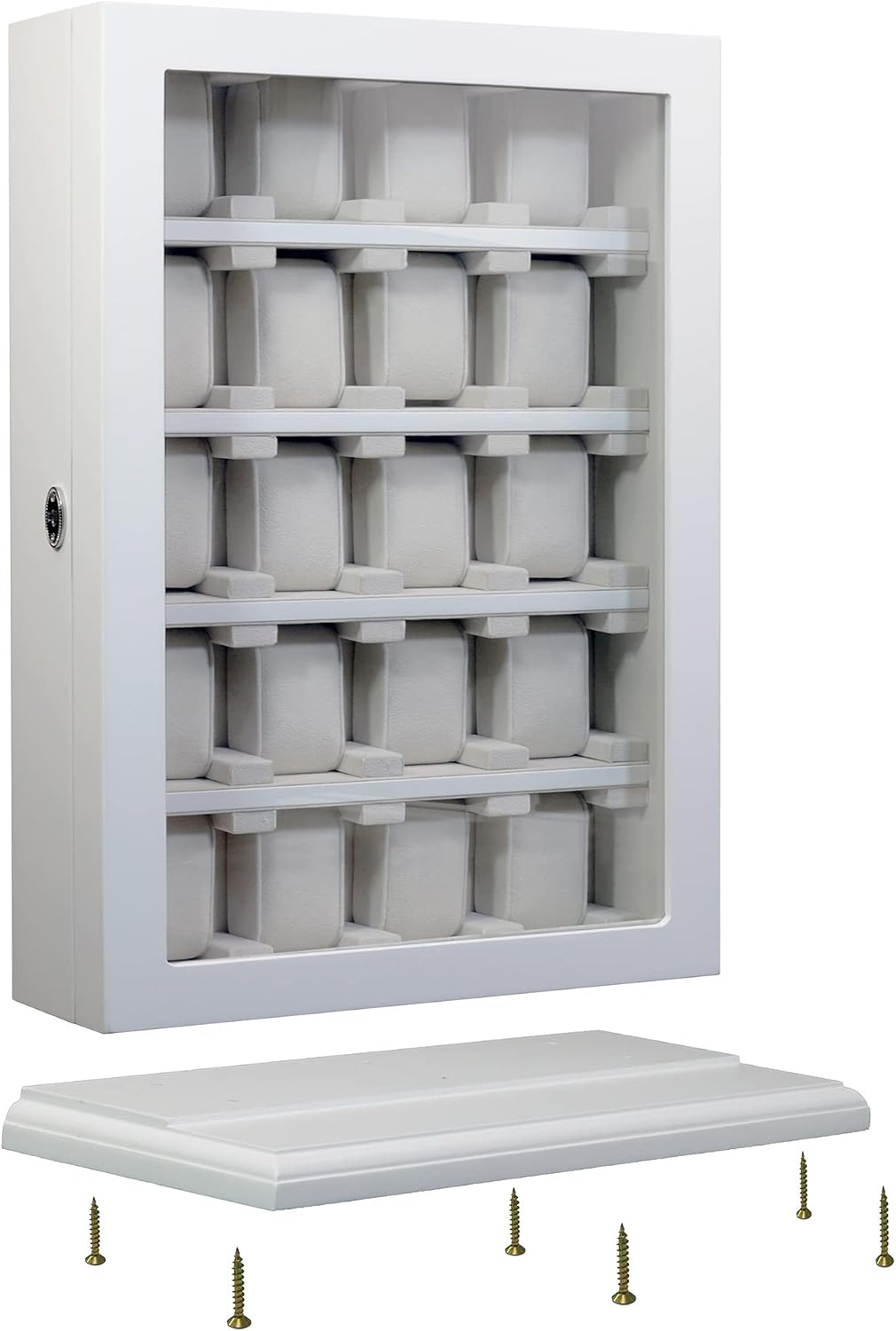 TIMELYBUYS 20 Piece White Wood Watch Display Wall Hanging Case and Storage Organizer Box and Stand for Oversized Watches