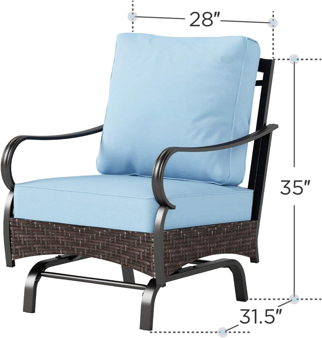 Sophia & William Extra Large Outdoor Patio Motion Sofa Chairs Set 2 PCS Heavy-Duty Metal Porch Furniture with High Back & Deep Seating Area, 5.5' Thicken Cushions for Deck, Lawn, Outside (Blue)