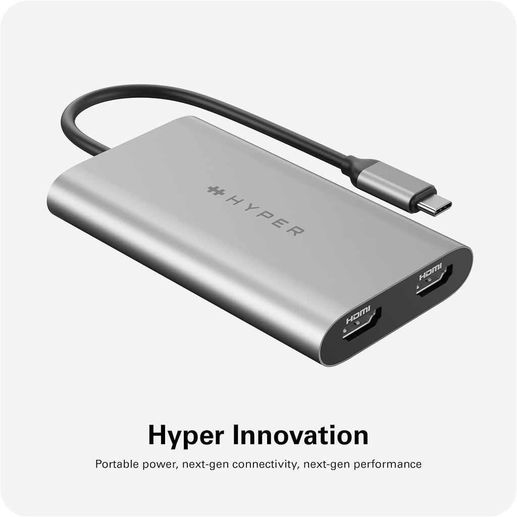 Hyper HyperDrive Dual USB to HDMI Adapter — 4K HDMI Splitter w/ 100W Power Delivery Charging – Seamless Plug & Play Compatible w/ M1, M2, M3, and M4 MacBook, Windows, Chromebook