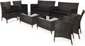 COSTWAY 8PCS Rattan Patio Furniture Set, Outdoor Wicker Rattan Chairs with Coffee Table, Rattan Cushioned Conversation Set for Backyard Balcony Porch Poolside, Black