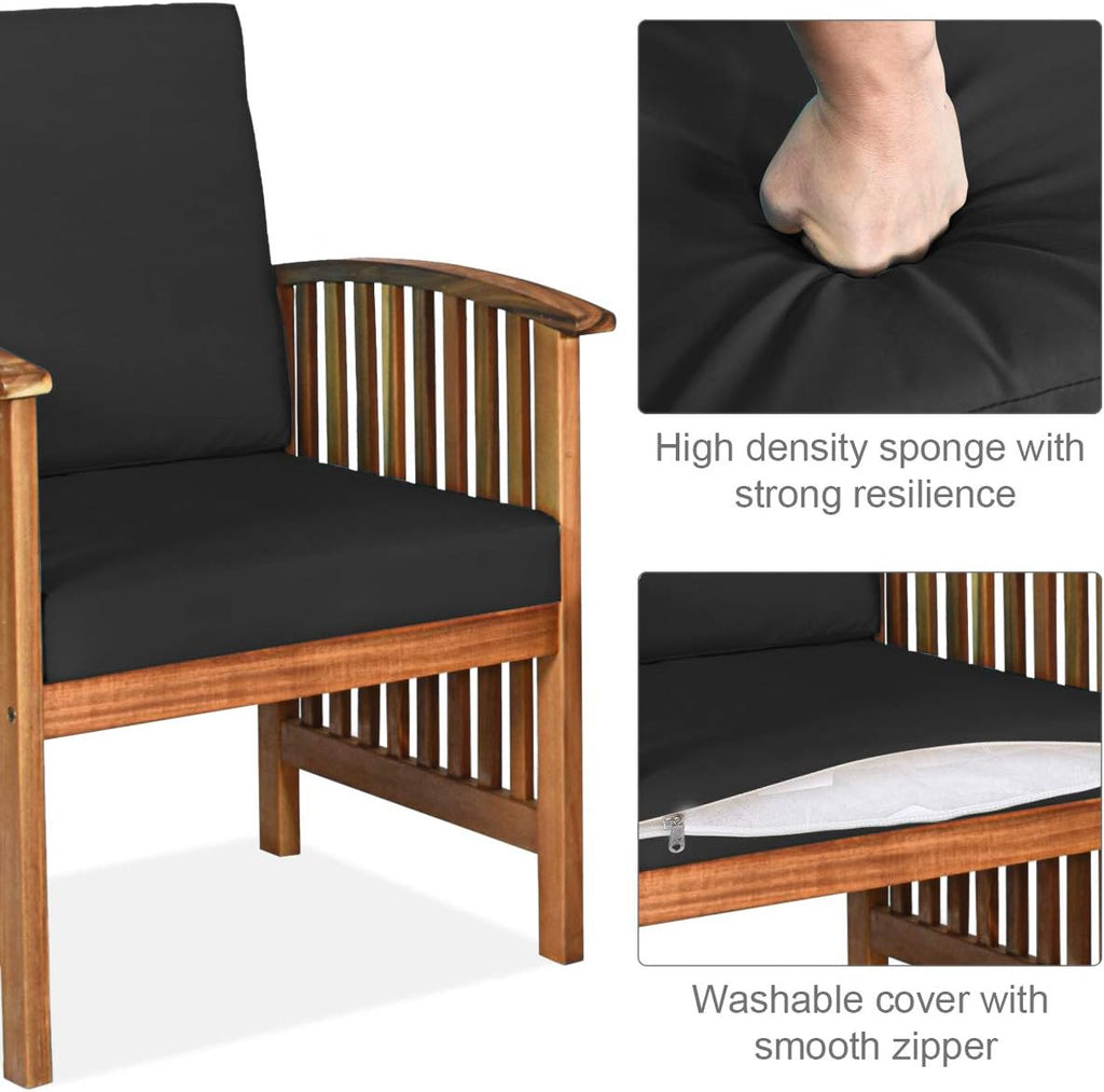 Tangkula 8 PCS Outdoor Acacia Wood Sofa Set with Water Resistant Cushions, Padded Patio Seating Chat Set w/Coffee Table for Garden, Backyard, Poolside (2, Black)