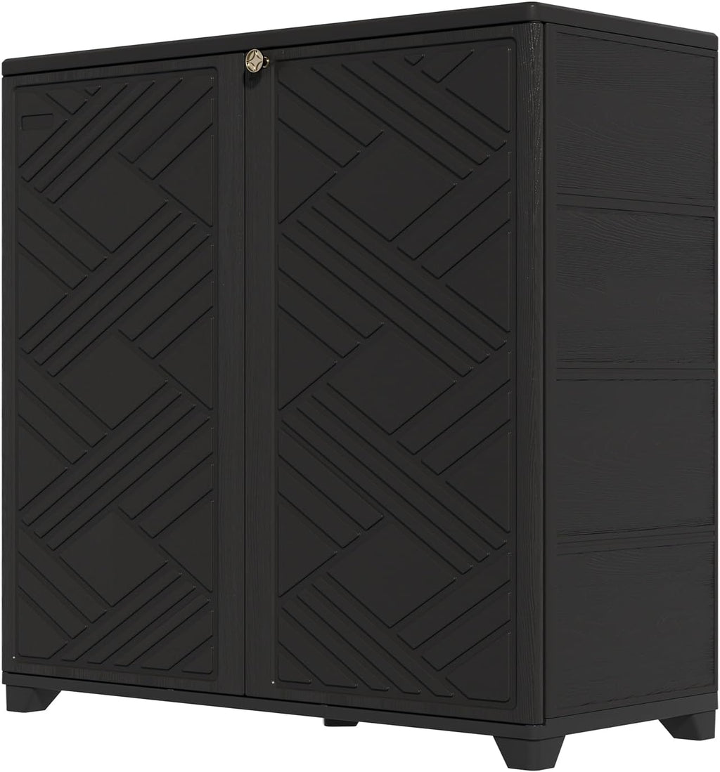 HOMSPARK Indoor/Outdoor Storage Cabinet with Doors and 1 Shelf, 34'x15'x34' HDPE Plastic Storage Box for Bedroom, Bathroom, Living Room, Balcony, Multi-Purpose for Daily Tools, Black