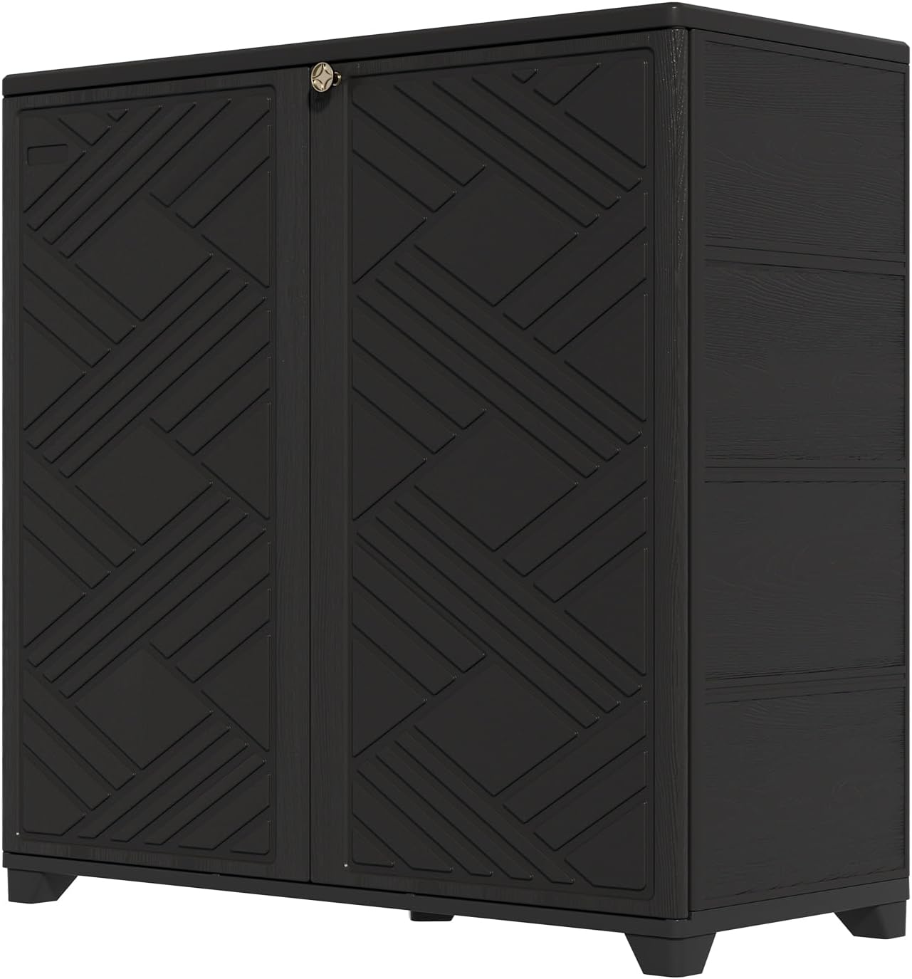 HOMSPARK Indoor/Outdoor Storage Cabinet with Doors and 1 Shelf, 34'x15'x34' HDPE Plastic Storage Box for Bedroom, Bathroom, Living Room, Balcony, Multi-Purpose for Daily Tools, Black
