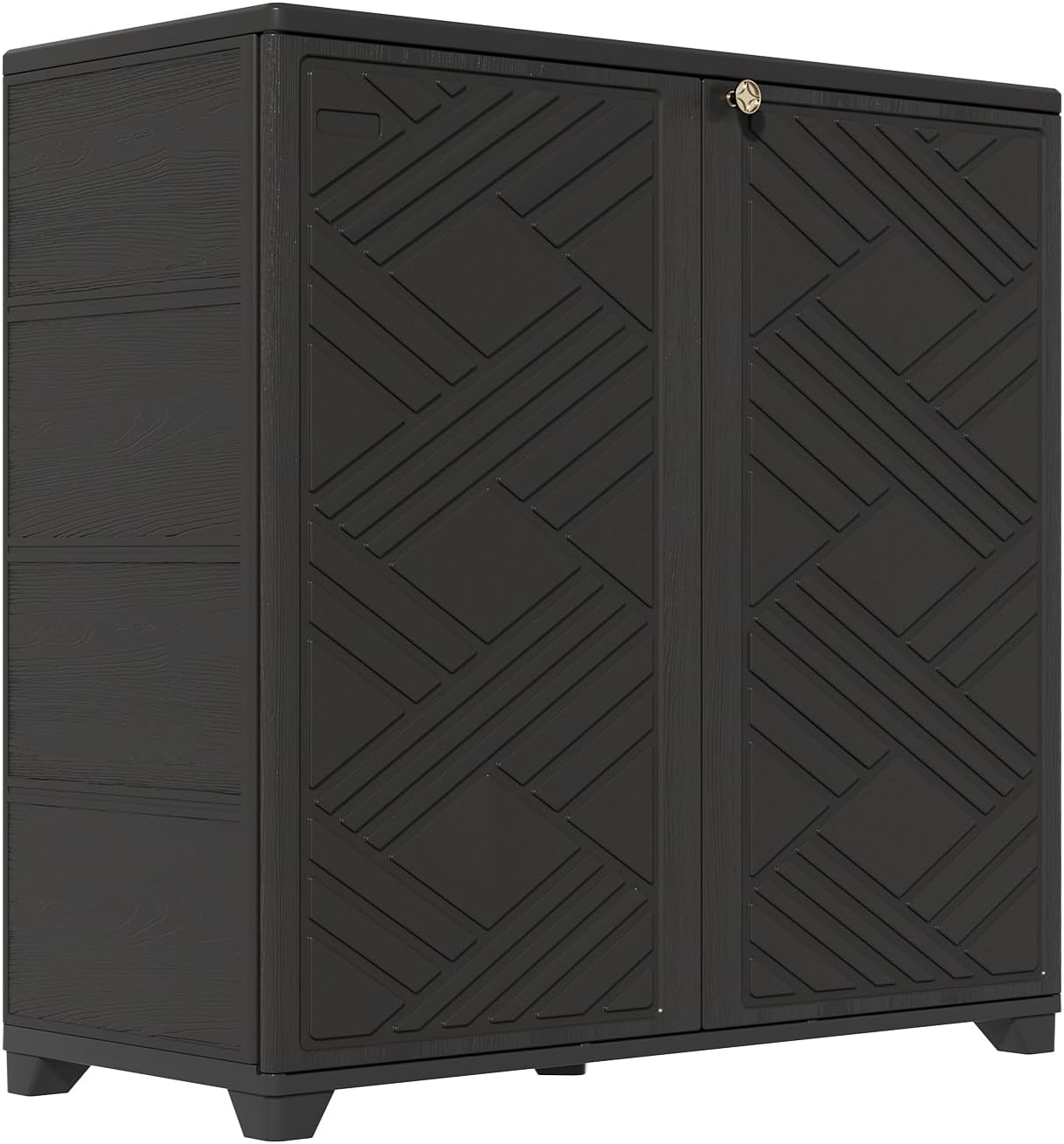 HOMSPARK Indoor/Outdoor Storage Cabinet with Doors and 2 Metal Shelves, 34'x15'x34' HDPE Plastic Storage Box for Patio, Garden, Enterway, Balcony, Multi-Purpose for Daily Tools, Black