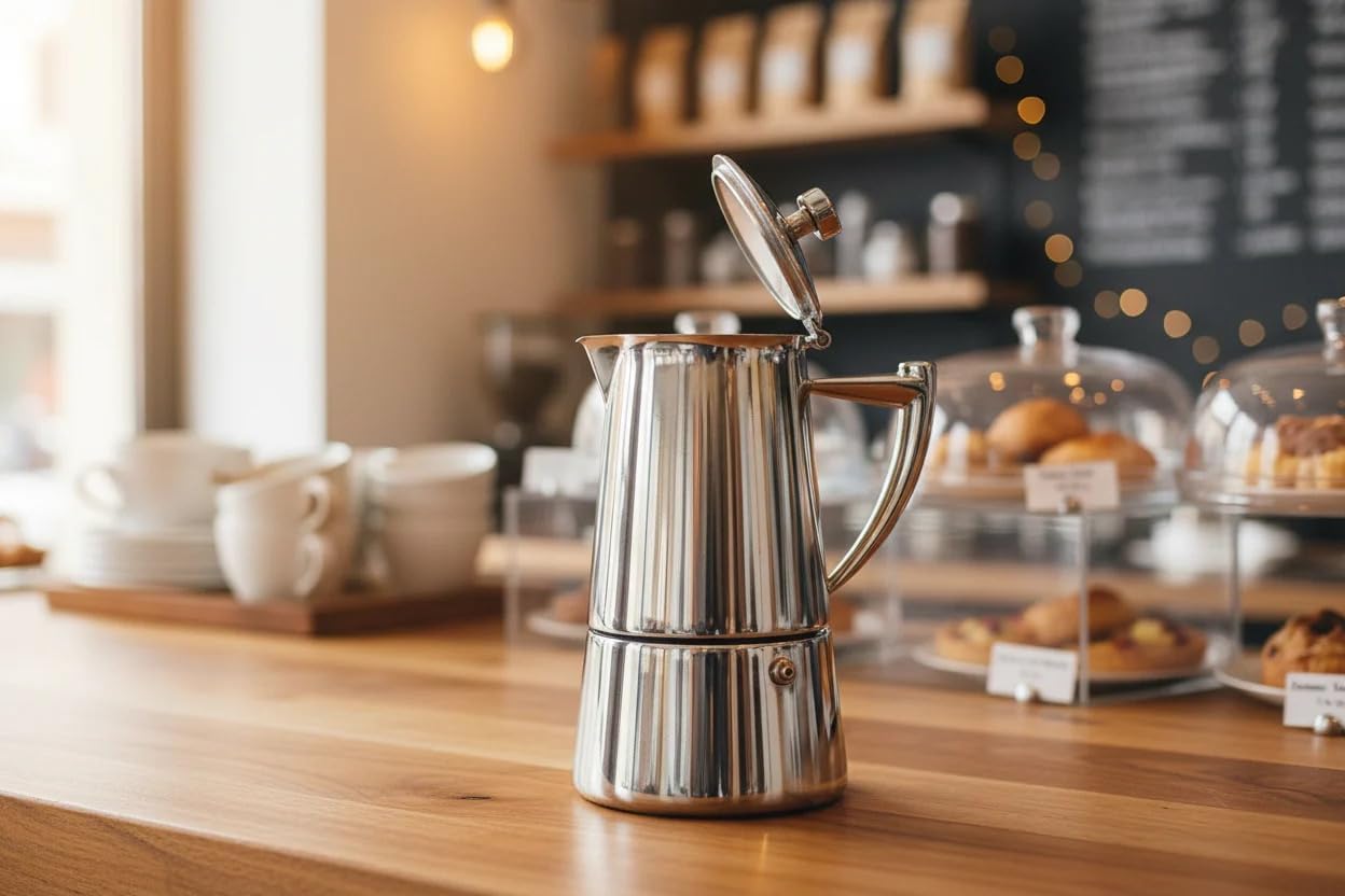 Cuisinox Roma Stovetop Espresso Maker COF-10R, Stainless Steel Coffee Percolator Stovetop, Heat-Resistant & Non-Reactive, 10-Cup Italian Espresso Maker Easy to Clean, Durable Stove Top Percolator
