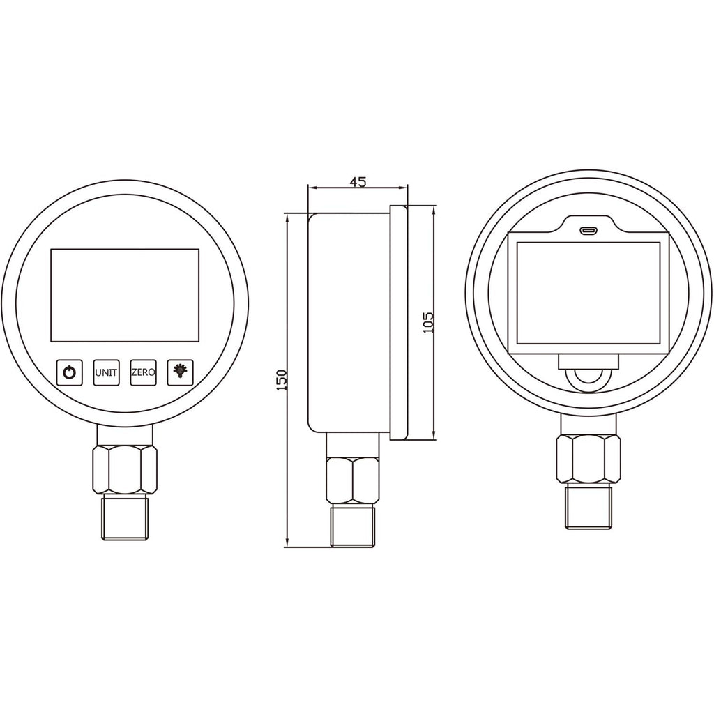 MEASUREMAN 4' dial, High Precision Hydraulic Industrial Digital Pressure Gauge 0-10000psi/bar, 1/4' NPT Lower, Stainless Steel Case and Connection, 0.4%,Battery and Micro USB Powered, with LED Light