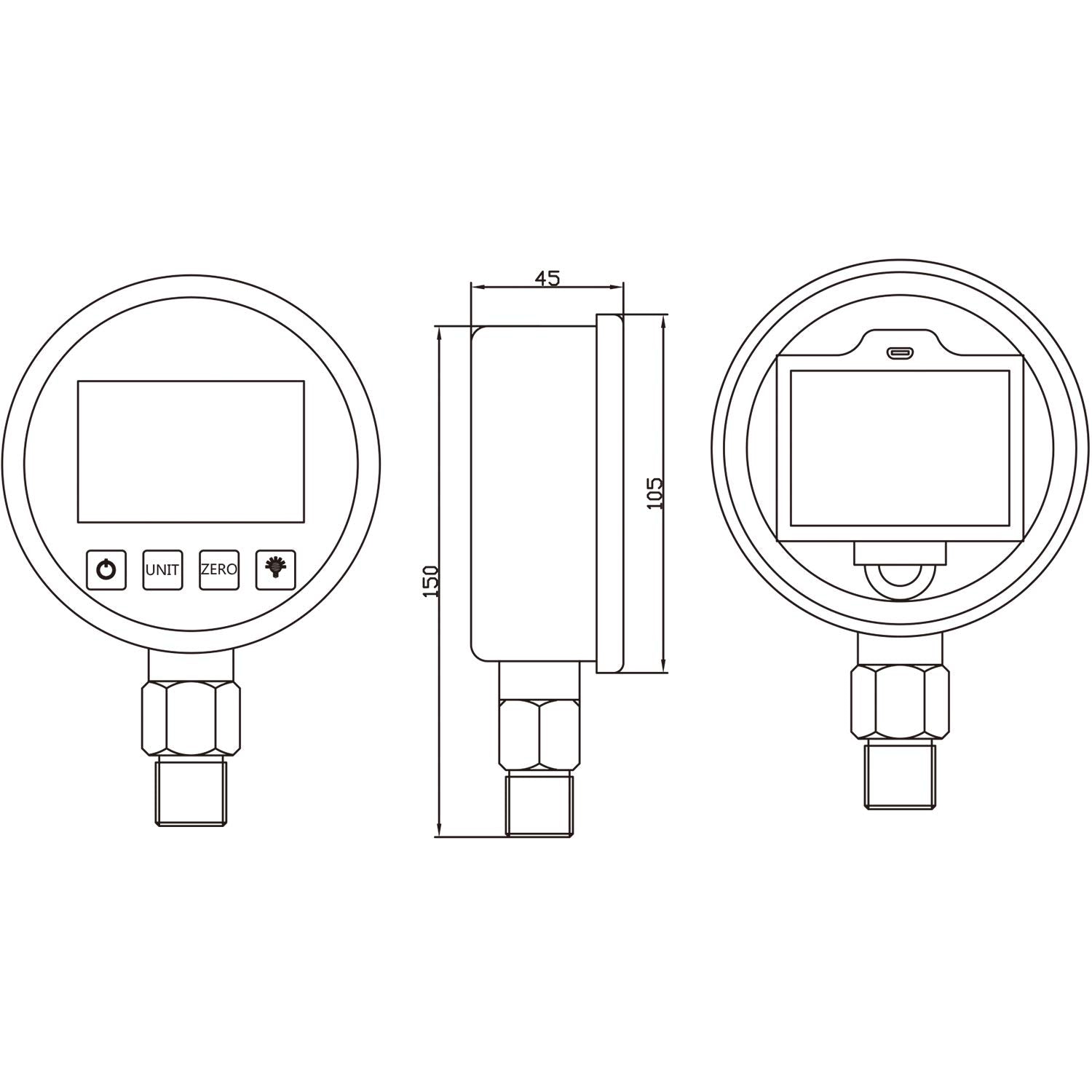 MEASUREMAN 4' dial, High Precision Hydraulic Industrial Digital Pressure Gauge 0-10000psi/bar, 1/4' NPT Lower, Stainless Steel Case and Connection, 0.4%,Battery and Micro USB Powered, with LED Light