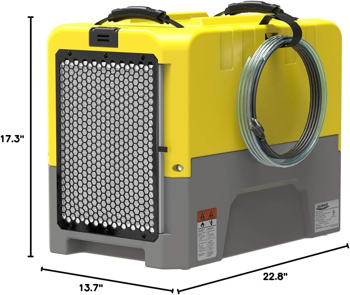 ALORAIR 180 PPD Commercial Dehumidifier with Pump Drain Hose, LGR Dehumidifiers for Basement Warehouse & Job Sites, Crawl Space Dehumidifier for Water Damage Restore, 6-Year-Limited Warranty, Yellow