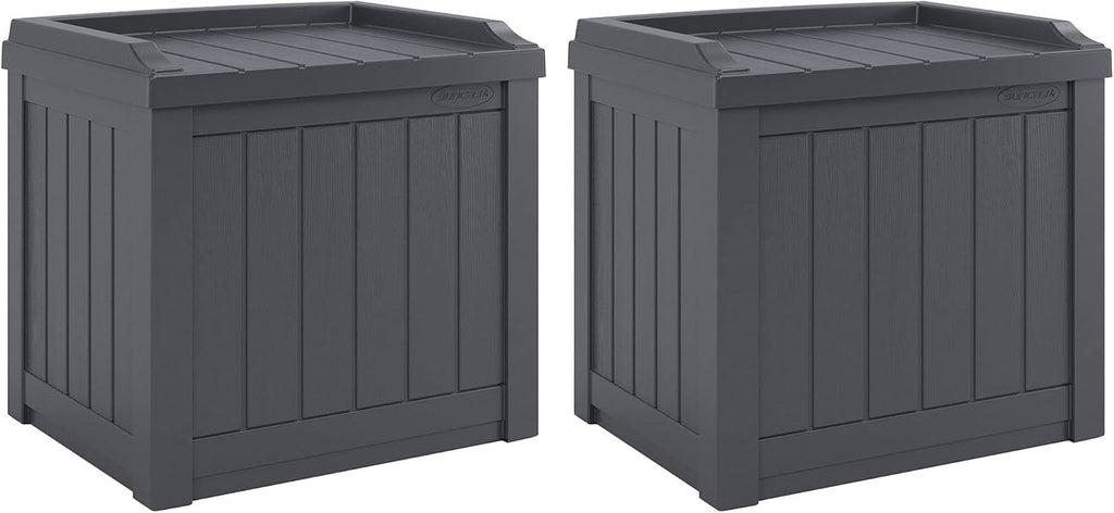 Suncast 2 Pack Small Deck Box Storage w/Bench Seat for Indoor & Outdoor Use, 22 Gal., Cyberspace