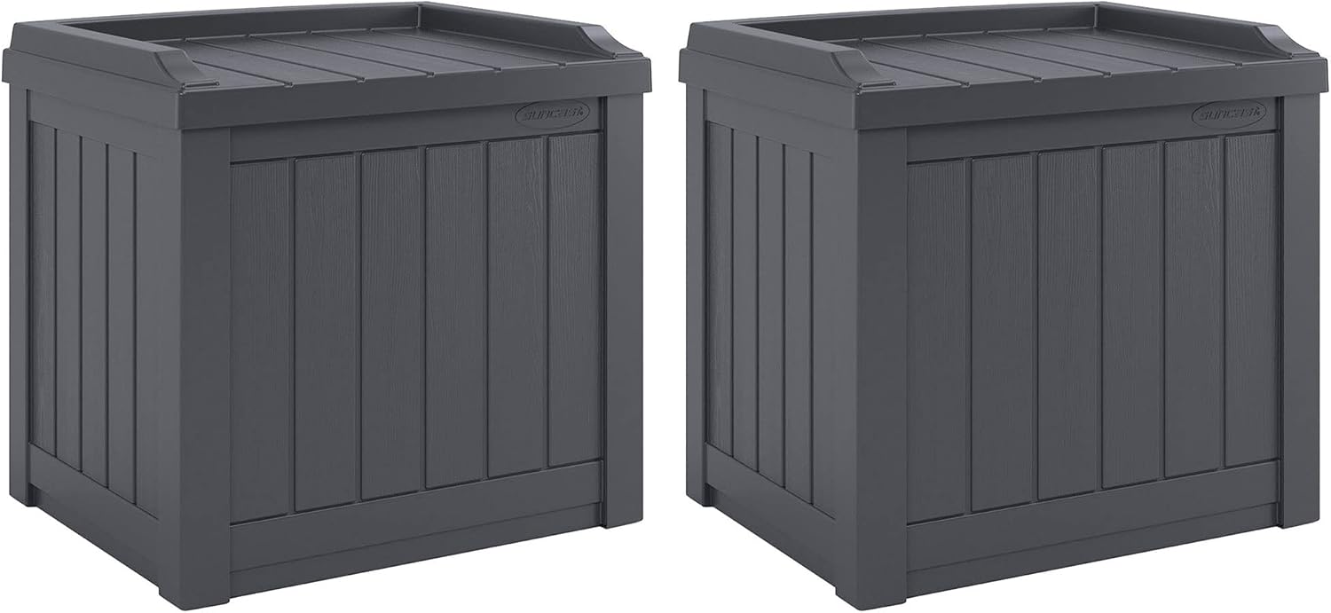 Suncast 2 Pack Small Deck Box Storage w/Bench Seat for Indoor & Outdoor Use, 22 Gal., Cyberspace