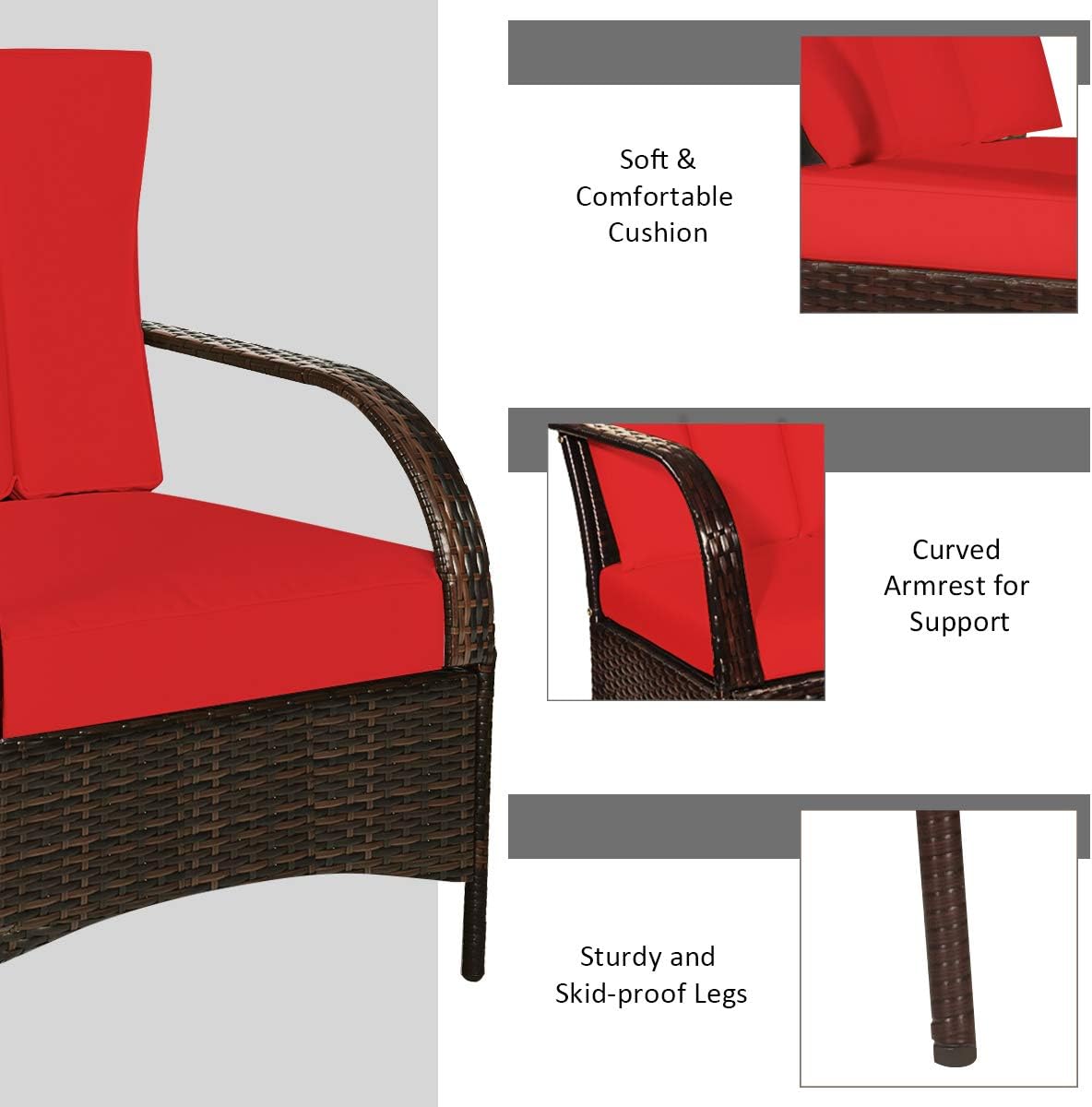 Tangkula 3 Piece Patio Furniture Set, 2 Wicker Chairs with Glass Top Coffee Table, Outdoor Garden Porch Poolside Furniture Set for 2, Rattan Conversation Set