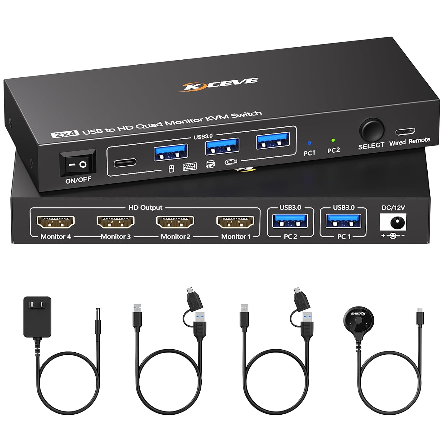 KVM Switch 3 Monitors 3 Computers 8K@60Hz, Camgeet HDMI+2 Displayport KVM Switch Triple Monitor for 3 Computer Share 3 Monitor and 4 USB3.0 Devices,Wired Remote and 12V Power Adapter Included