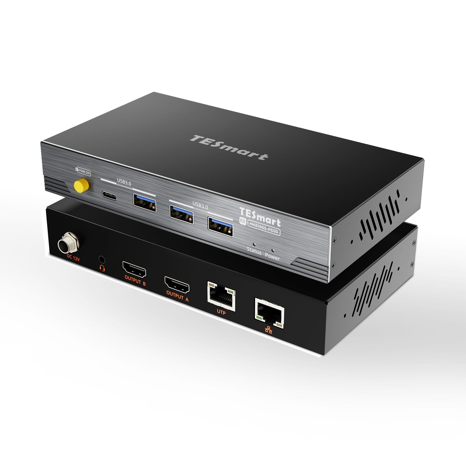TESmart 4K@60Hz HDMI KVM Extender for Dual Monitor – 328ft/100m Over CAT6a, DisplayLink H.265, Gigabit LAN, USB 3.0, EDID, Remote Power, Audio/MIC, Includes Transmitter & Receiver