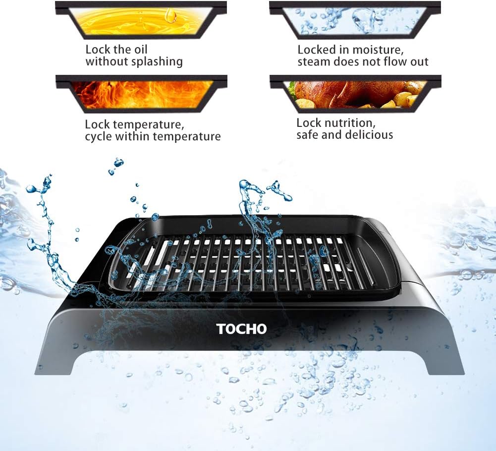 TOCHO Electric Grill, BBQ Griddle with non-stick plates and lid,indoor smokeless(16'×12' 120V 60Hz 1500W)