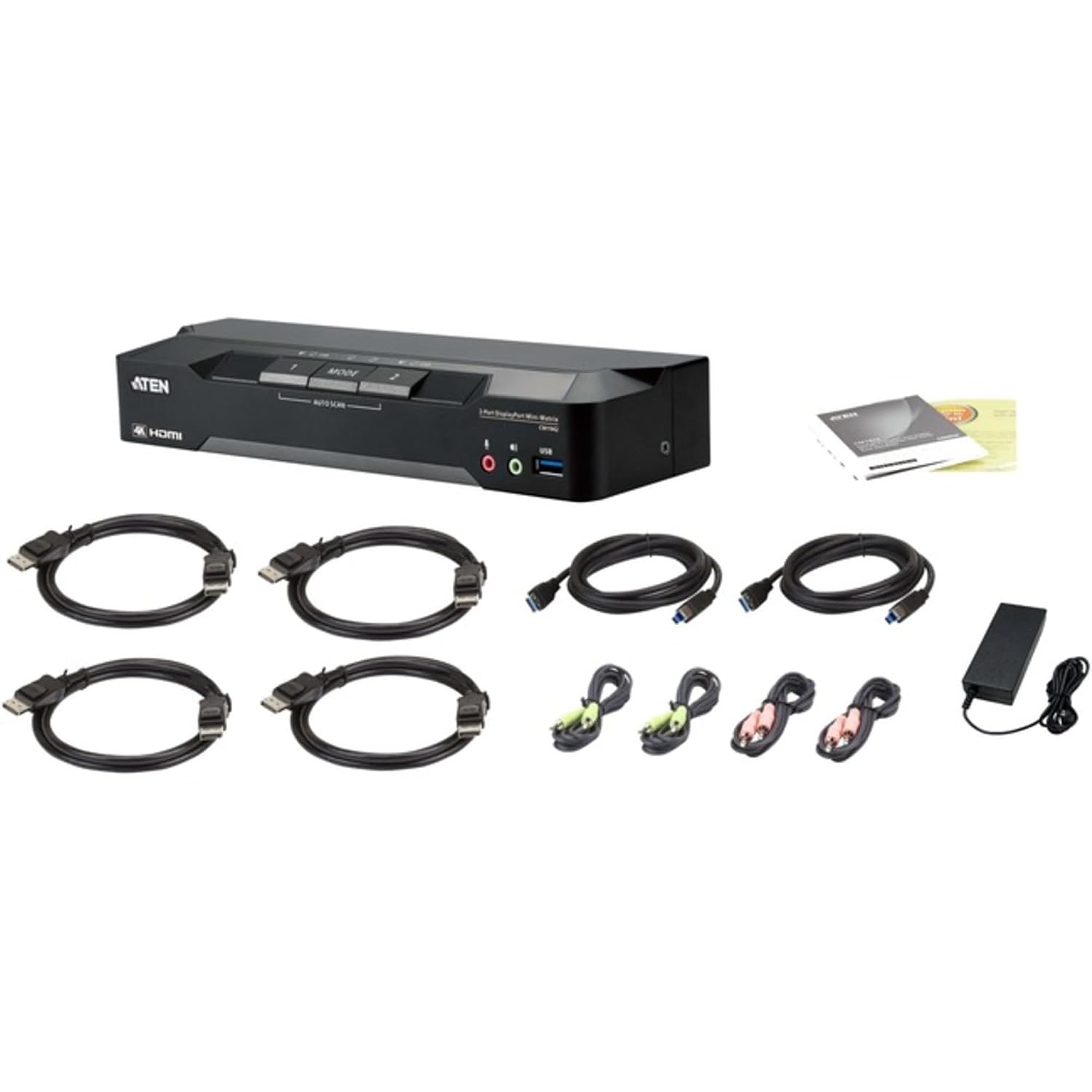 Aten - CM1942 - ATEN 2-Port 4K DisplayPort Dual Display Mini-Matrix Boundless KVM Switch - 2 Computer(s) - 1 Local