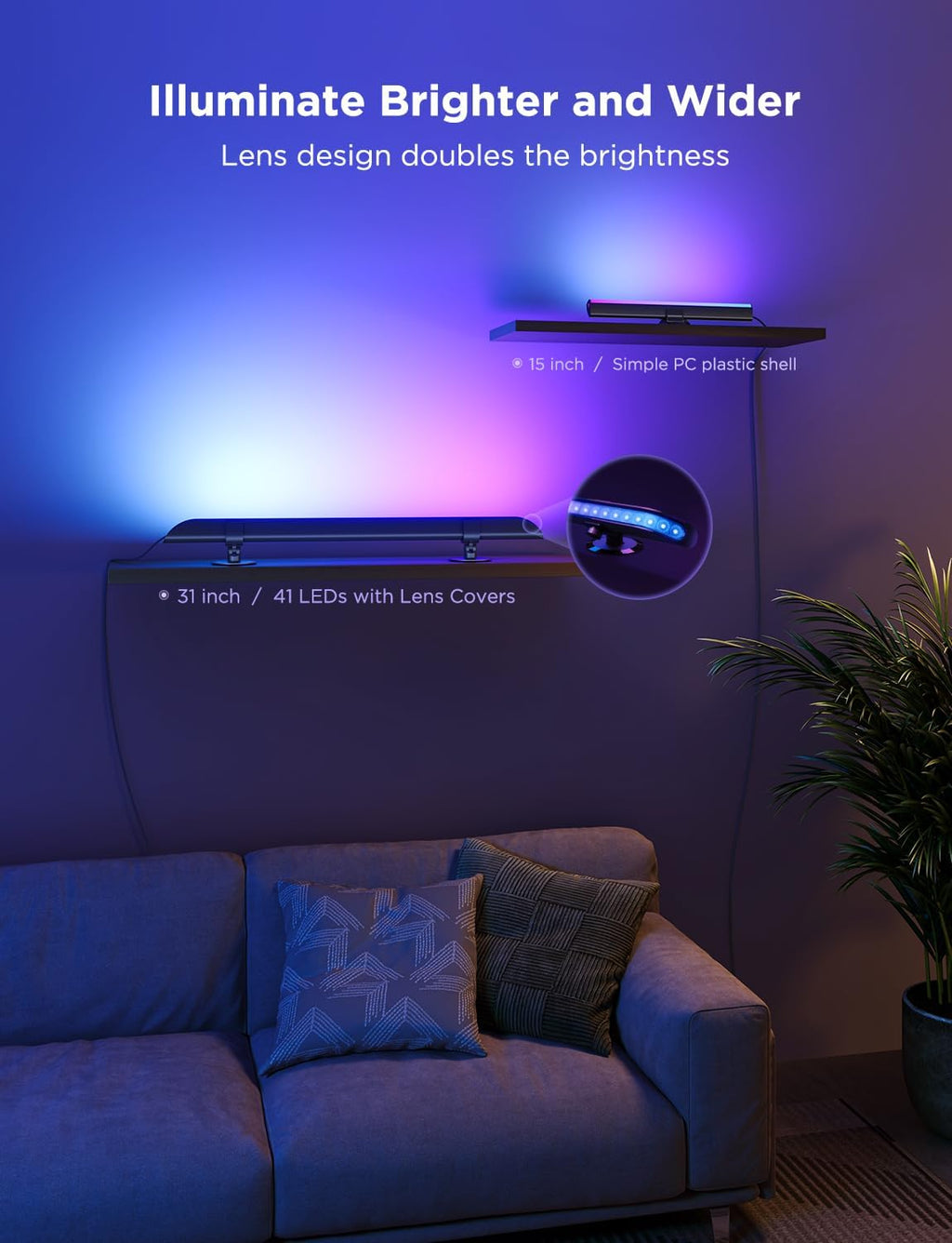 Govee Smart LED Light Bars, 31 Inch RGBIC WiFi Light Bars with Scene and Music Modes, Multiple Placement Options Suitable for 70-85 inch TVs, Works with Alexa,Google Assistant, App Control, 2 Pack