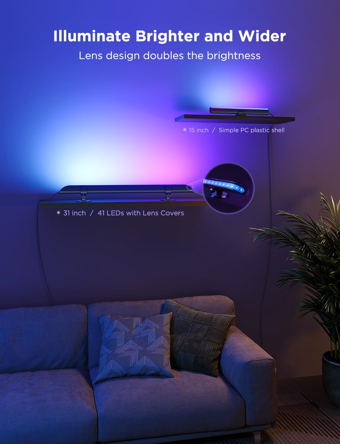 Govee Smart LED Light Bars, 31 Inch RGBIC WiFi Light Bars with Scene and Music Modes, Multiple Placement Options Suitable for 70-85 inch TVs, Works with Alexa,Google Assistant, App Control, 2 Pack