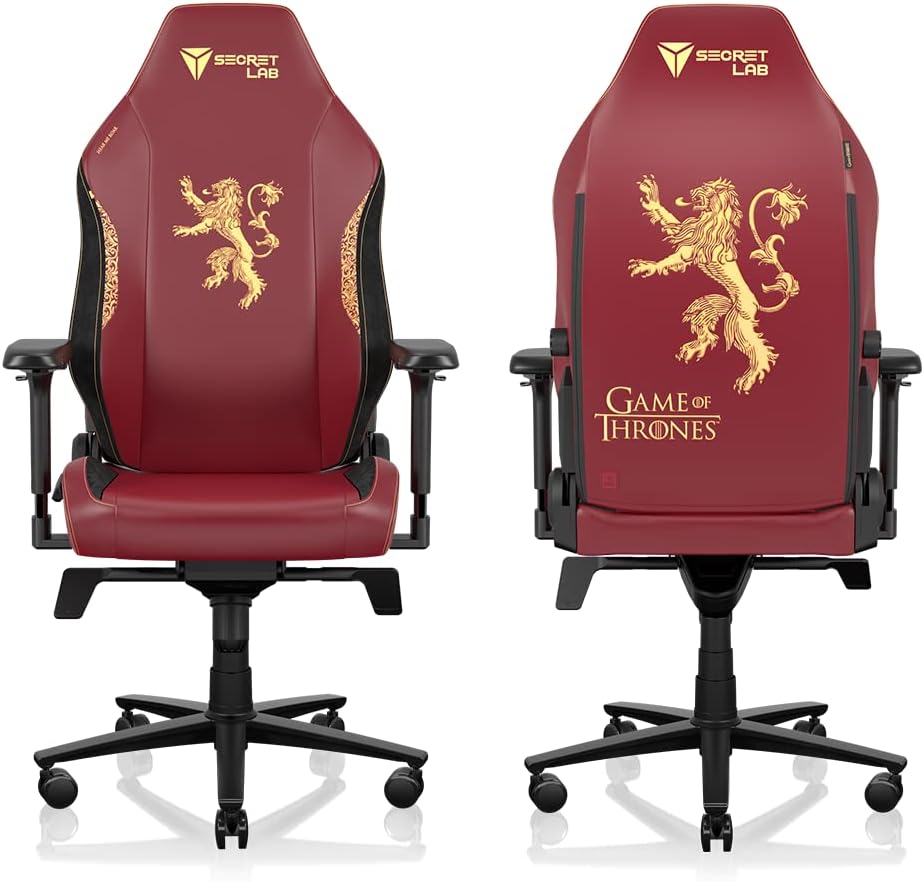 Secretlab Titan Evo House Lannister Gaming Chair - Reclining & Heavy Duty Computer Chair with 4D Armrests - Magnetic Head Pillow & Lumbar Support - Up to 395 lbs - Red/Gold - Leatherette