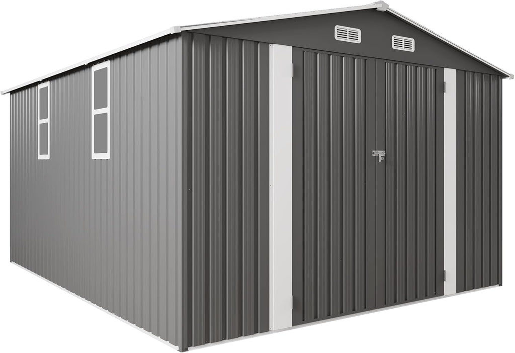 10x12x6.7FT Outdoor Storage Shed, Galvanized Steel Garden Shed with Lockable Door & Window, Waterproof Metal Tool Storage for Garden, Backyard, Patio, Lawn
