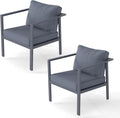 2 PCS All Aluminum Single Seat Sofa Outdoor Patio Single Sofa Chair Weatherproof Leisure Armchair for Garden Backyard Poolside Gray