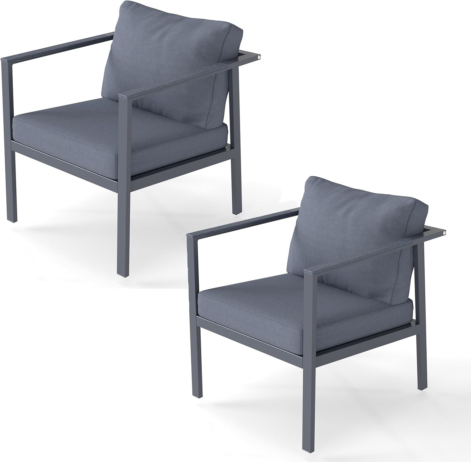 2 PCS All Aluminum Single Seat Sofa Outdoor Patio Single Sofa Chair Weatherproof Leisure Armchair for Garden Backyard Poolside Gray