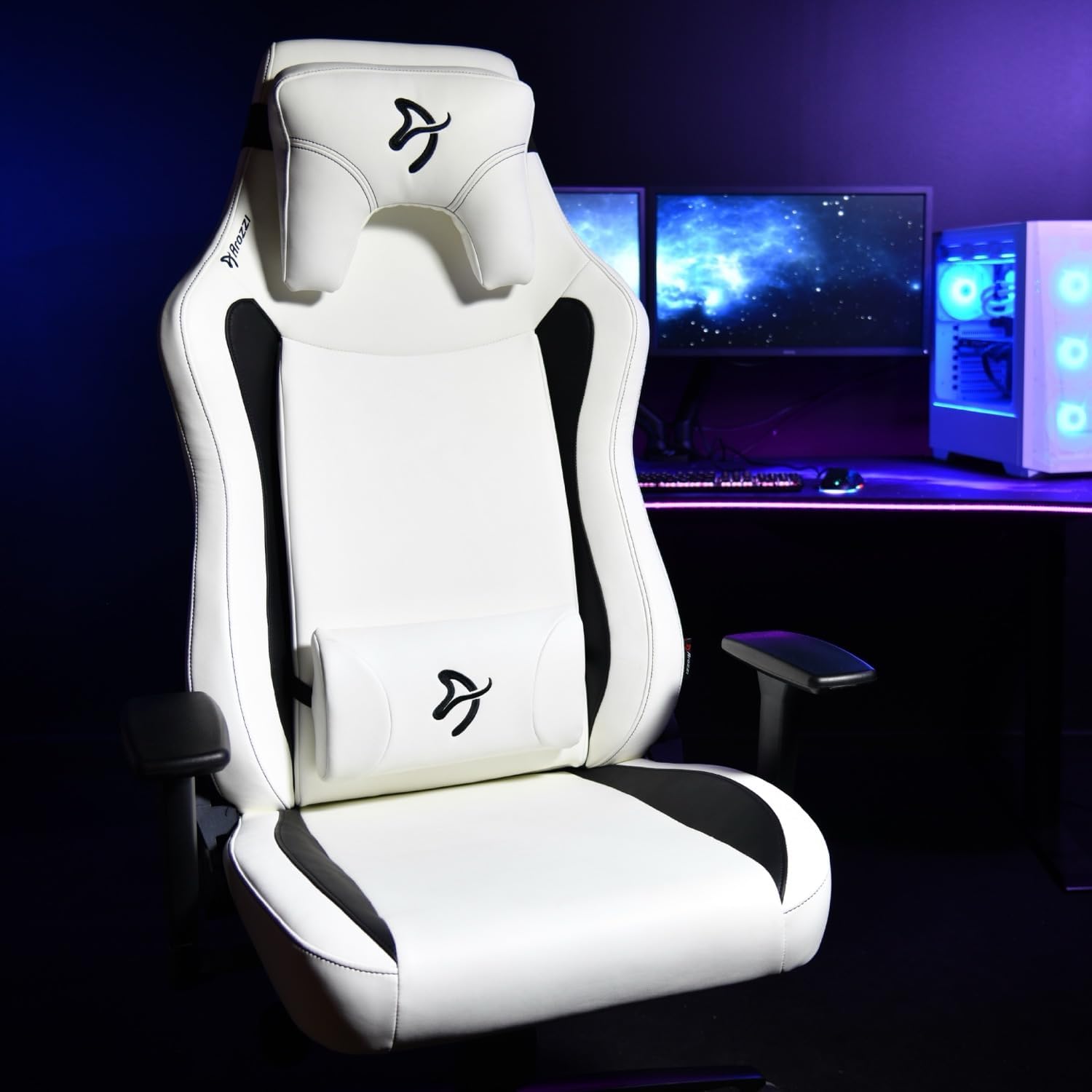 Arozzi Vernazza Gaming Chair XL - Soft PU Gaming Chairs for Adults Adjustable Height, Large Spacious Seat & Backrest with Support Pillows - Swedish Design Home Office Computer Chairs, White