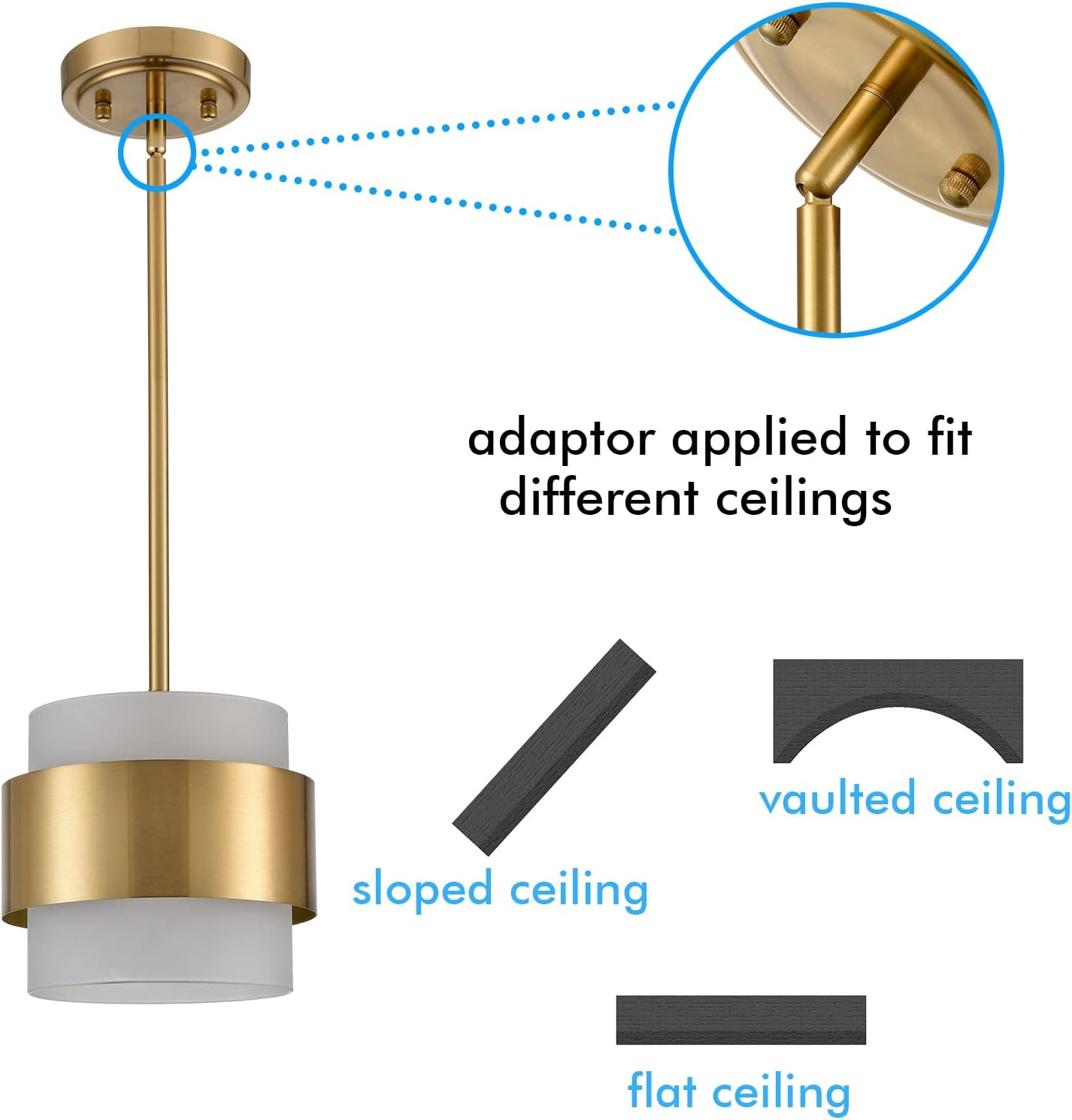 CLAXY Gold Pendant Lights mini Hanging Light Fixture with Frosted Glass Shade for Kitchen Island Dining Room Bar Restaurant, Adjustable Rod Hanging Modern Pendant Light