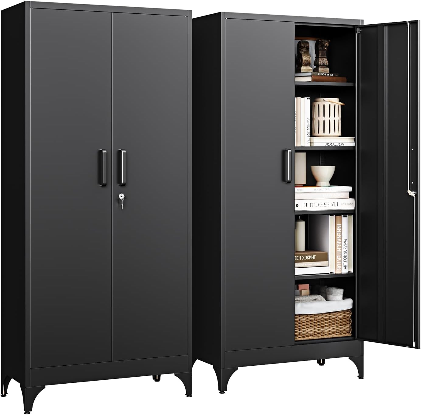 Letaya 71' H Metal Storage Cabinet with 2 Doors and 4 Shelves,Tall Kitchen Pantry Cabinets,Utility Pantry Organizers for Cupboard/Dining/Bathroom/Home Office/Garage, Steel Tool Cabinets
