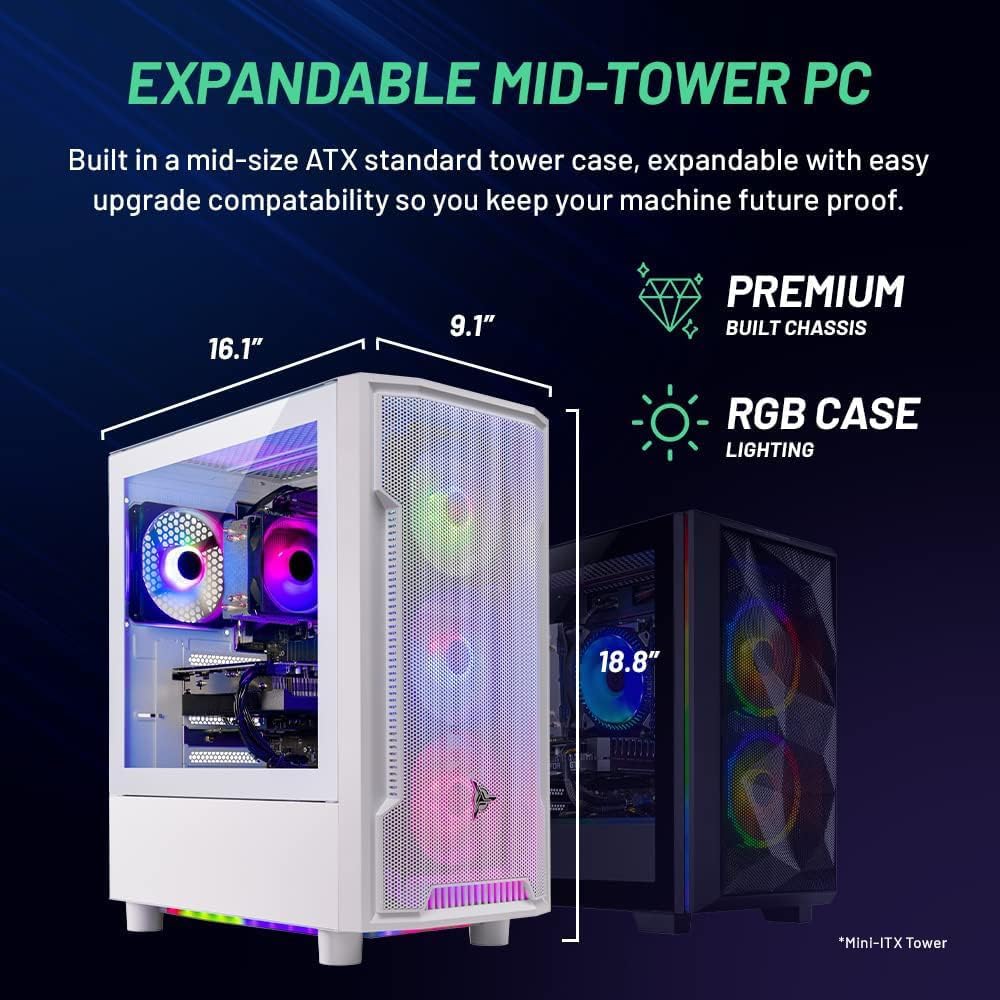 Skytech Gaming Archangel Desktop PC, Intel i5 14400F 2.5 GHz (4.7GHz Turbo), NVIDIA RTX 5060, 1TB Gen4 NVMe SSD, 16GB DDR5 RAM 5200, 650W Gold PSU, Wi-Fi, Win 11