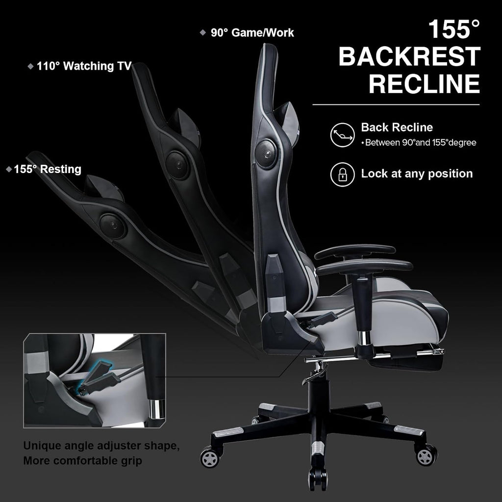 GTPLAYER Gaming Chair with Footrest Speakers Video Game Chair Bluetooth Music Heavy Duty Ergonomic Computer Office Desk Chair