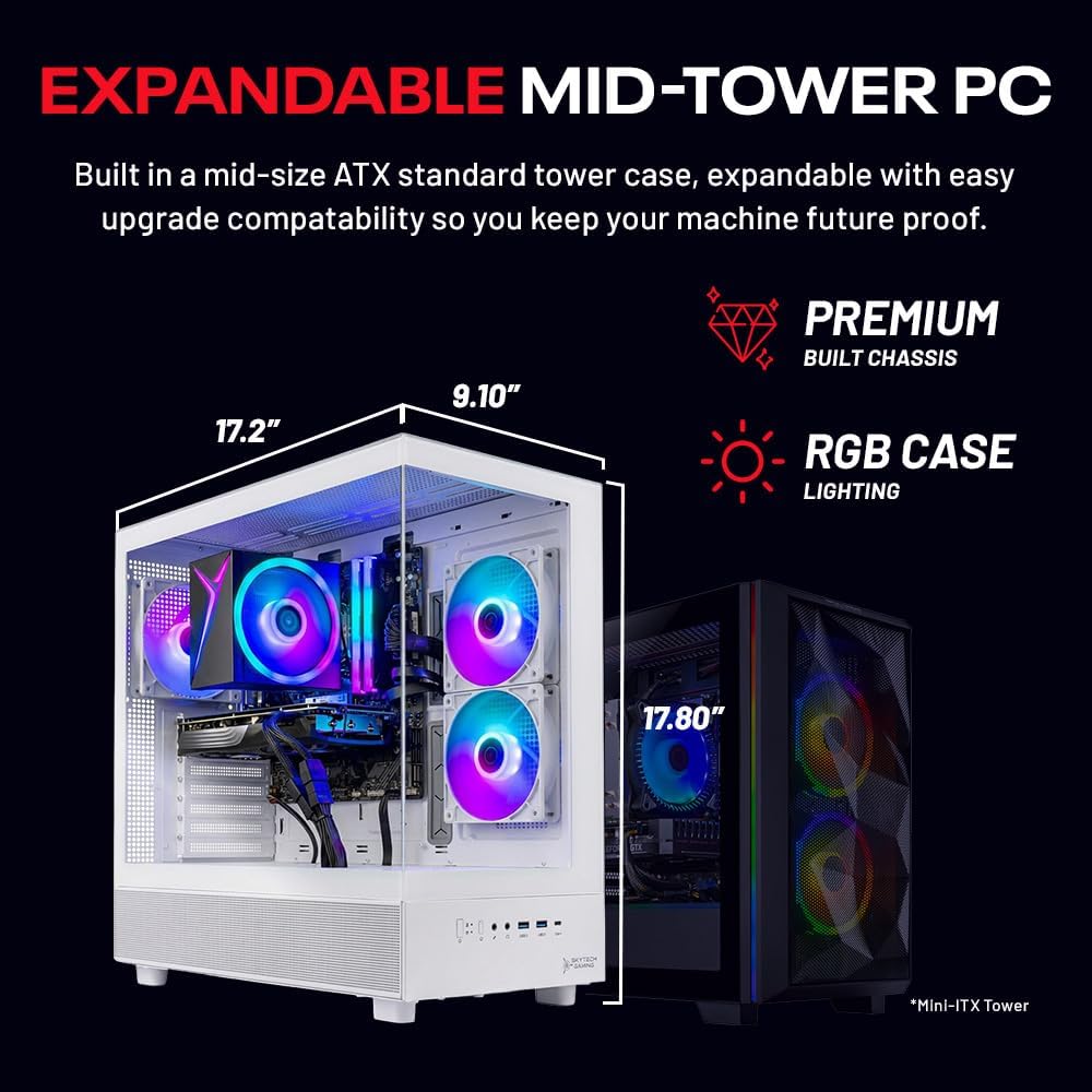 Skytech Gaming Azure 3 Gaming PC, Intel i5 14400F 2.5GHz, NVIDIA RTX 5060 Ti 8GB VRAM, 1TB NVMe SSD, 24GB DDR5 RAM 6000, 650W Gold PSU, WI-FI 5, Windows 11, Desktop