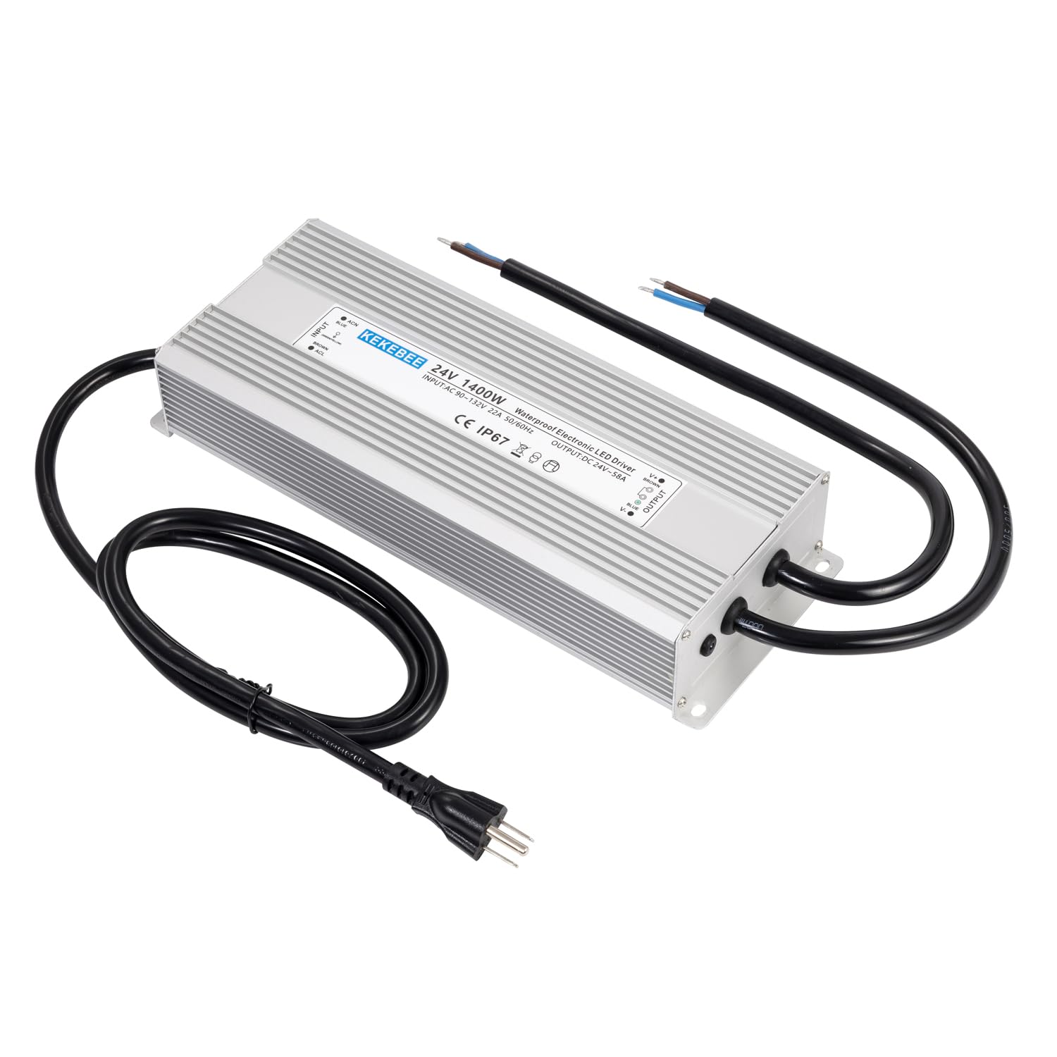LED Driver 24V1400W Waterproof Power Supply AC90-132V to DC24V58A High Power Switching Power Supply IP67 Transformer Suitable for Indoor and Outdoor LED Lighting and Any 24V DC Equipment
