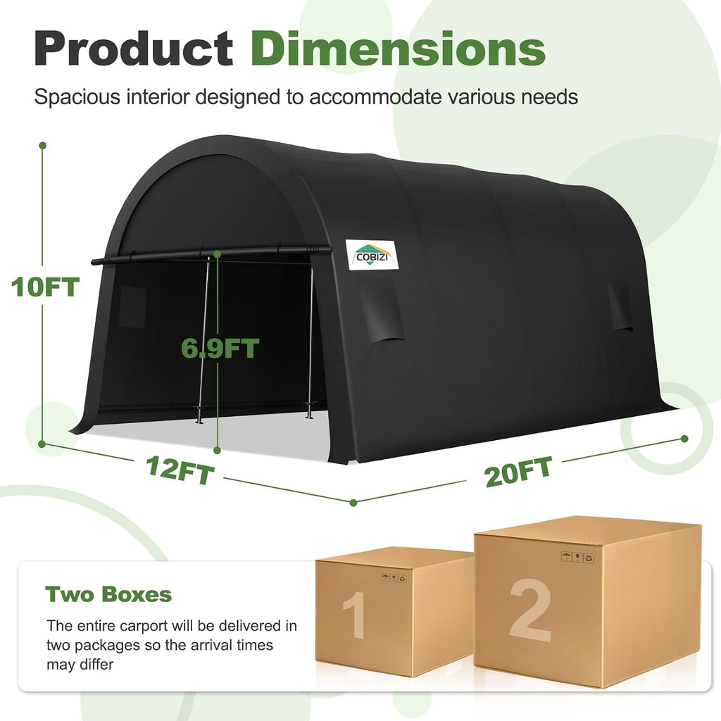 COBIZI Carport Canopy 12x20 Heavy Duty Portable Garage with Removable Doors & Vents, Galvanized Frame(Outperforms Metal) Car Port Canopy Tent with All-Season Tarp for Outdoor Storage Shed Car