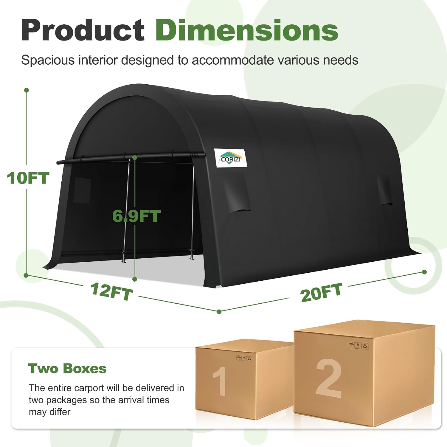COBIZI Carport Canopy 12x20 Heavy Duty Portable Garage with Removable Doors & Vents, Galvanized Frame(Outperforms Metal) Car Port Canopy Tent with All-Season Tarp for Outdoor Storage Shed Car