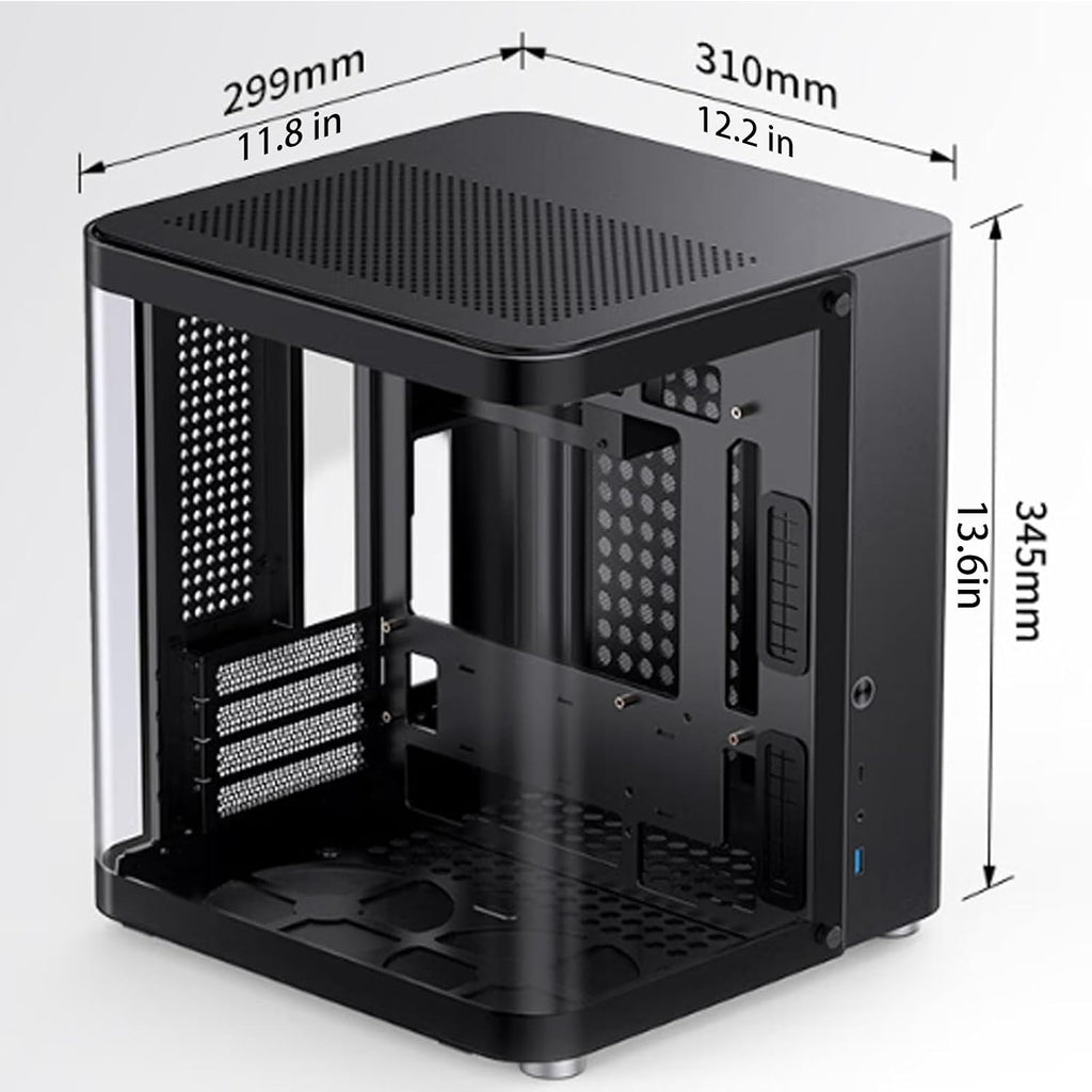 JONSBO TK-1 Black Micro ATX Mini Tower Computer CASE, Hyperboloid Glass Design, Separated Cabinet Structure, Al Alloy Shell Matx Desktop PC Case, Support ATX Power supply/240 AIO, Black